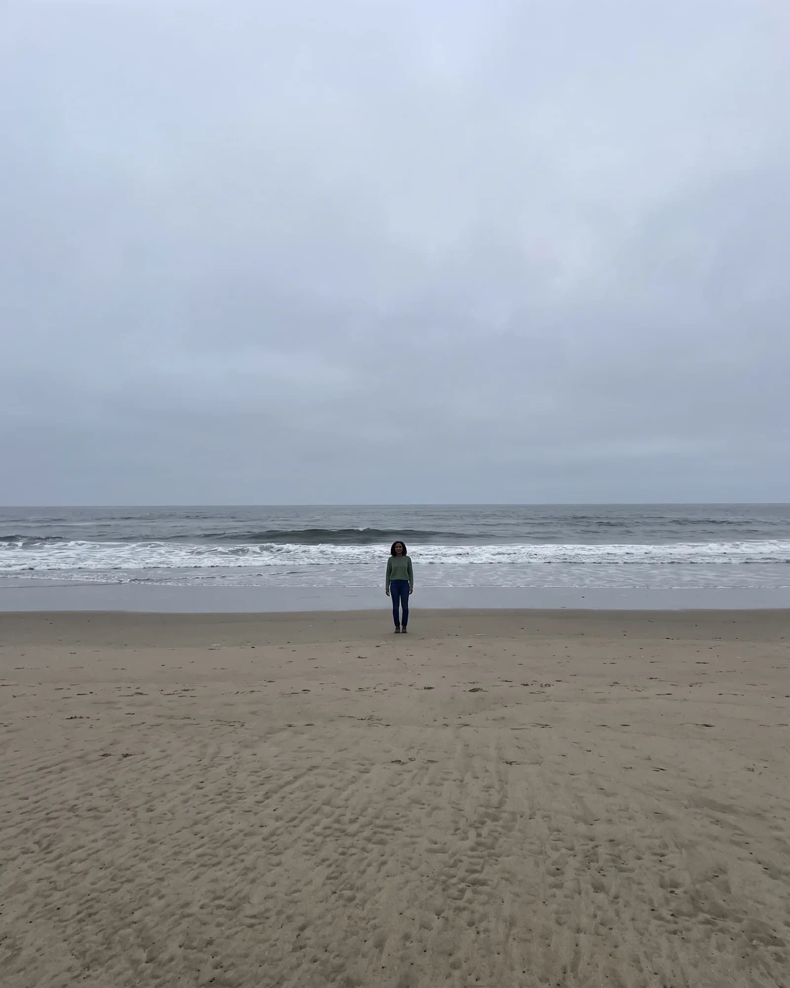 The same woman as a small figure on a beach.